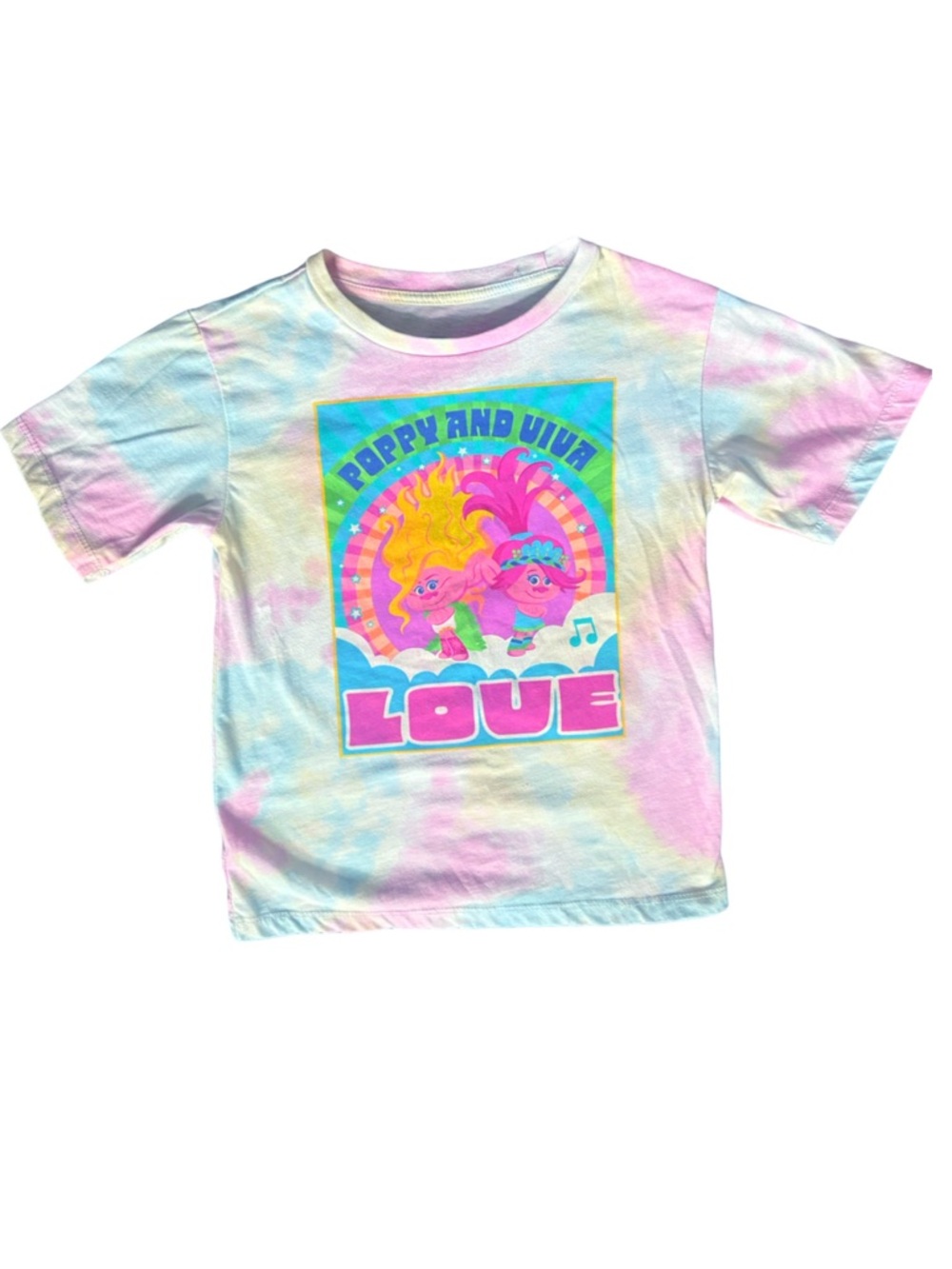 Trolls Poppy & Viva Tie Dye Tee Girls Short Sleeve Graphic Shirt